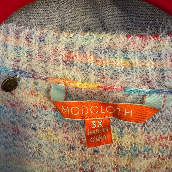 ModCloth Future Looks Fuzzy 3X Rainbow Dot Cardigan with Pockets - Picture 4 of 9